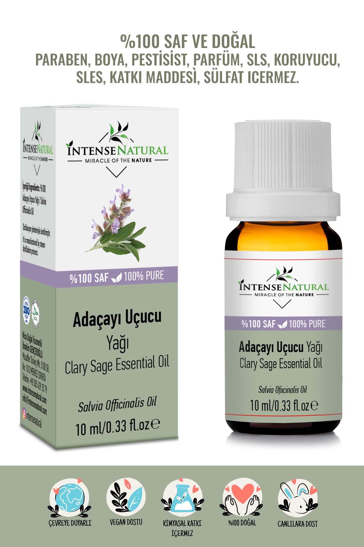 Adaçayı (Acı Elma) Uçucu Yağı 10 ml %100 Saf ve Doğal Ada Çayı Esansiyel Aromaterapi Sage Essential Oil