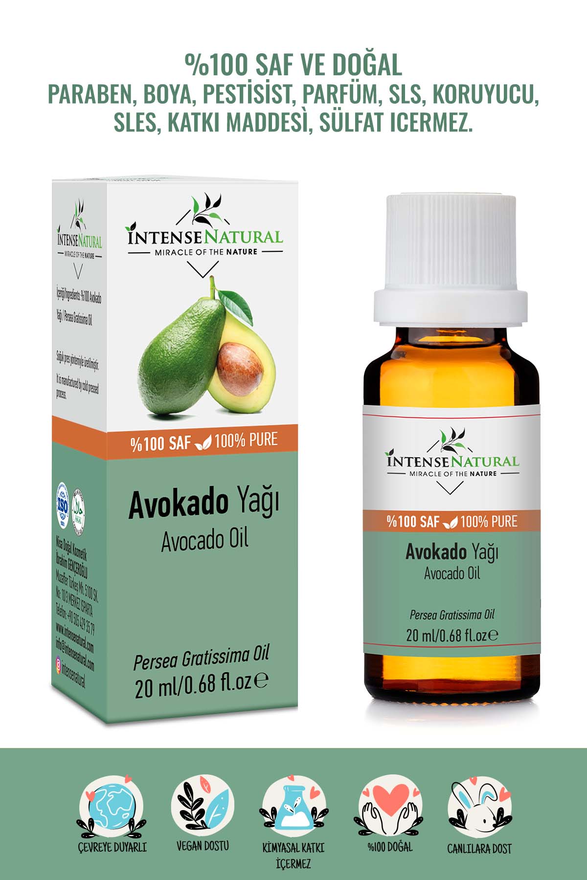 Avokado Yağı Soğuk Sıkım 20 ml %100 Saf ve Doğal Avocado Carrier Oil