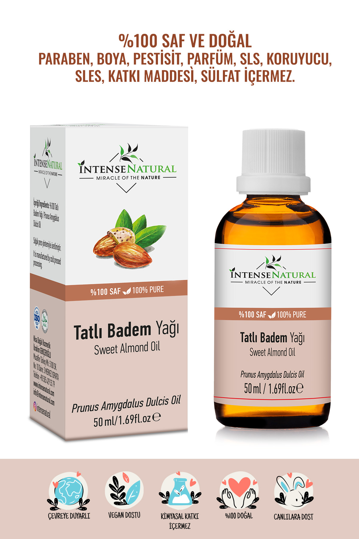 Badem Yağı Tatlı Soğuk Sıkım 50 ml x 3 %100 Saf Ve Doğal Sweet Almond Oil