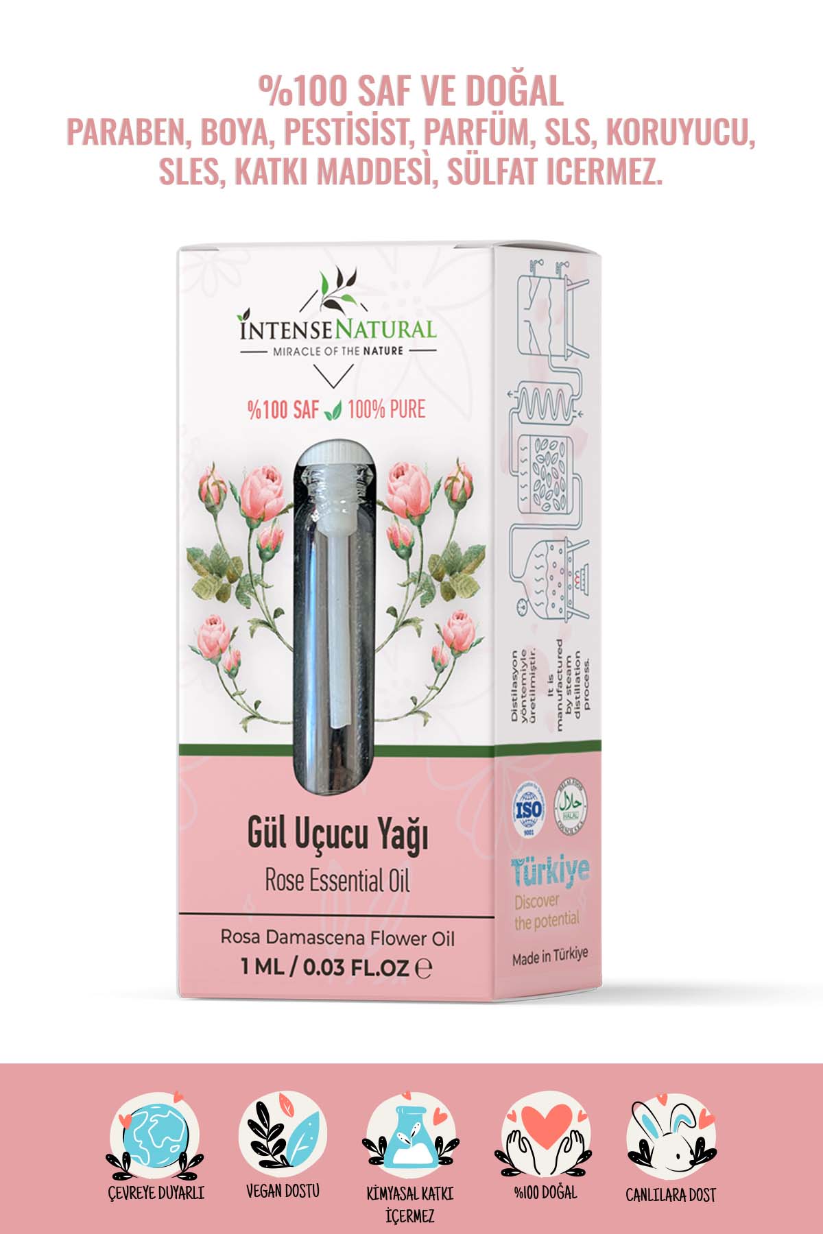 Saf Gül Uçucu Yağı 1 ml %100 Saf ve Doğal Rose Essential Oil Rosa Damascena Flower Oil