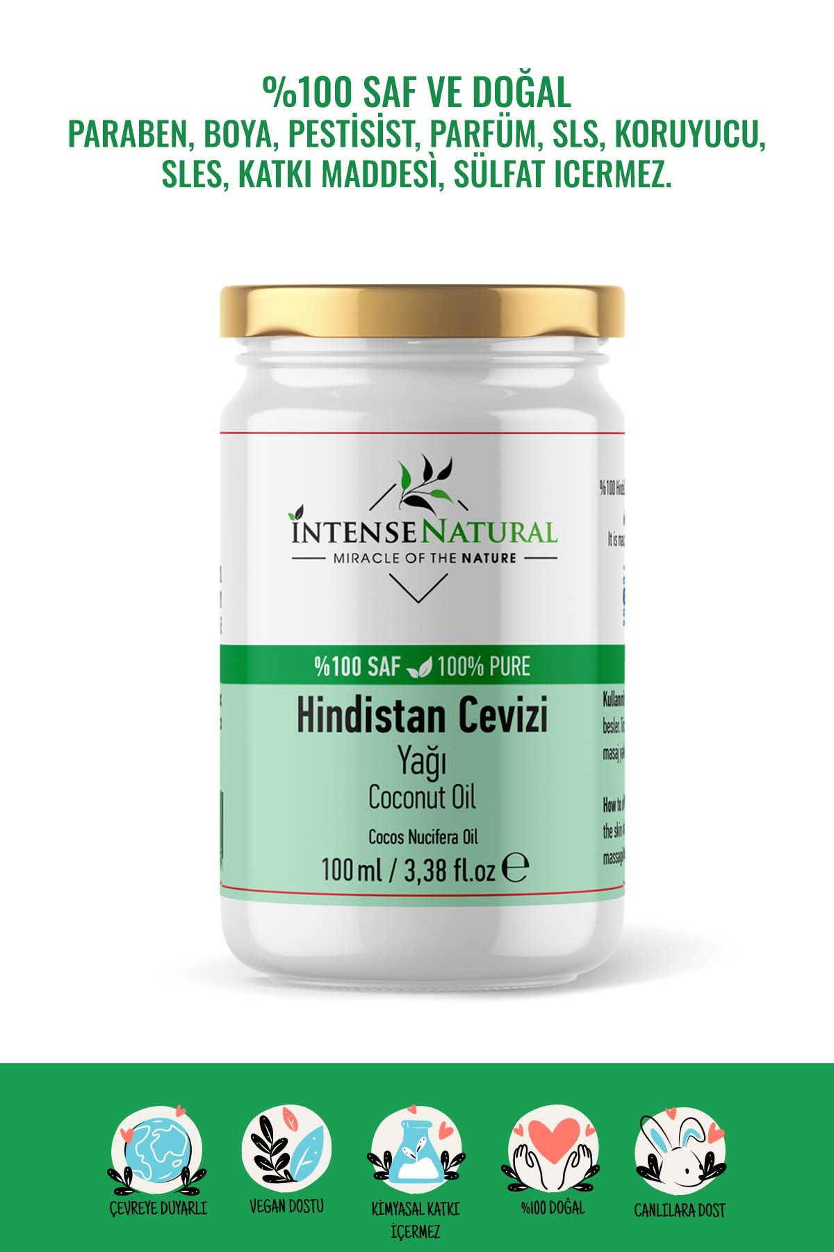 Hindistan Cevizi Yağı Soğuk Sıkım 100 ml %100 Saf ve Doğal Coconut Oil