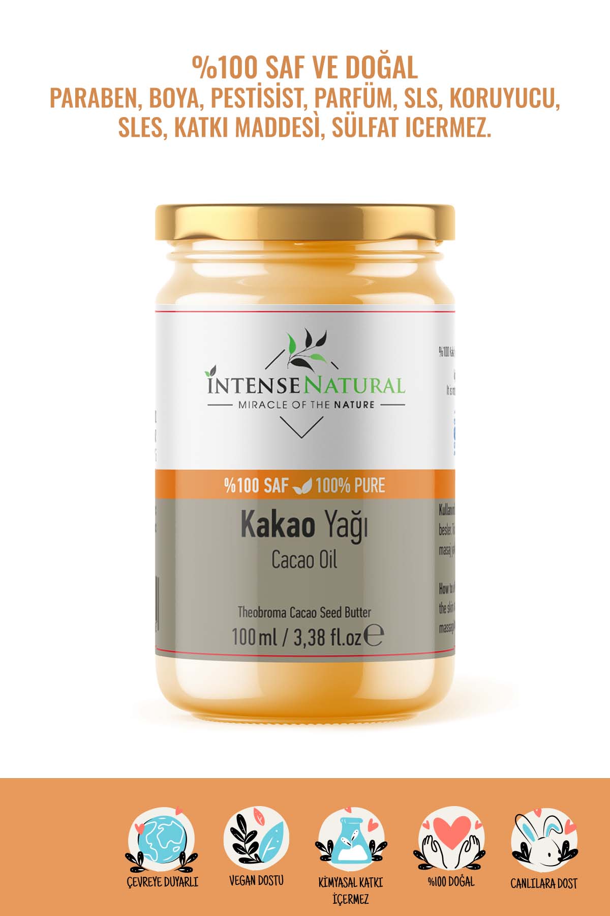 Kakao Çekirdeği Yağı Soğuk Sıkım 100 ml %100 Saf ve Doğal Cacao Butter Oil