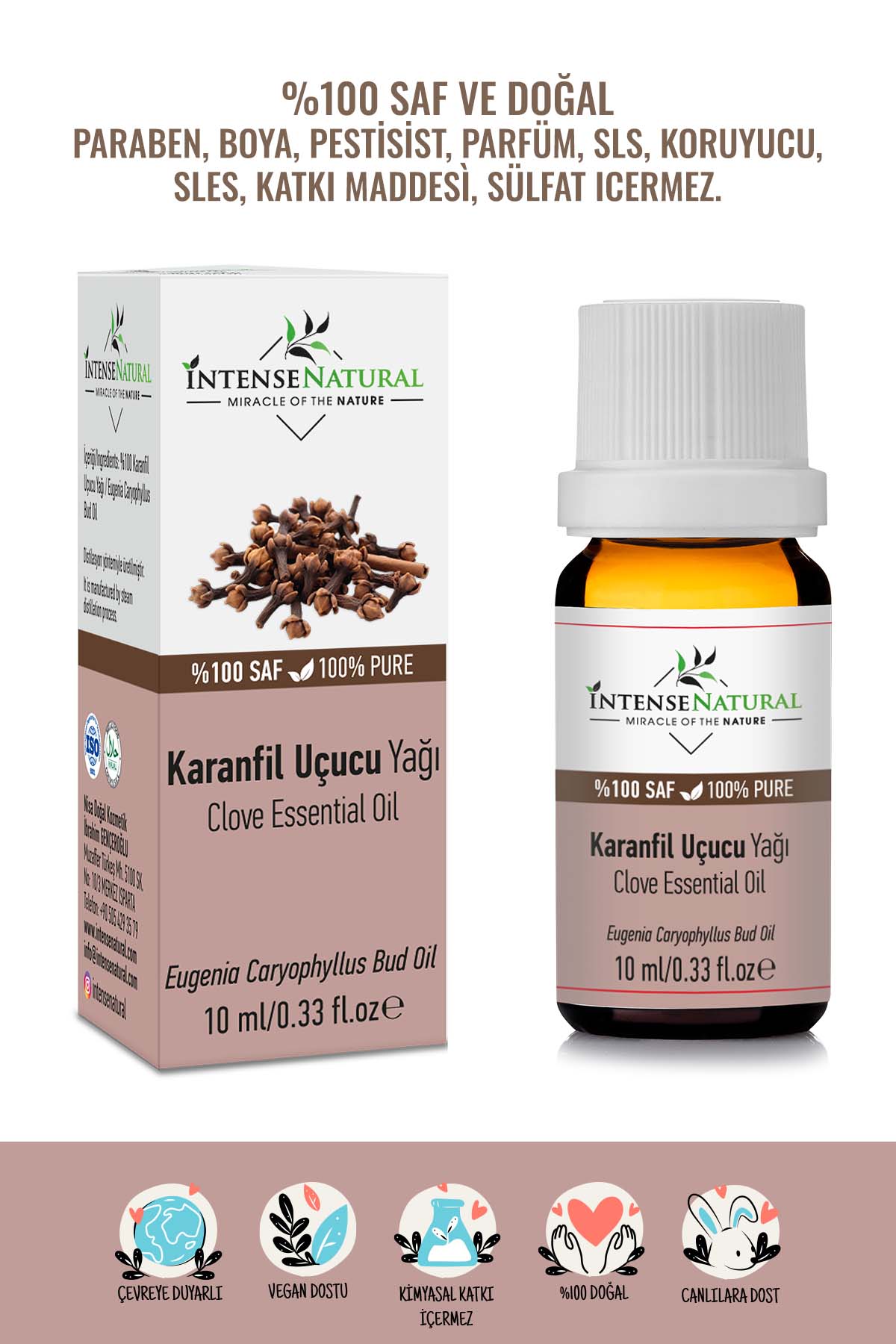 Karanfil Uçucu Yağı 10 ml Su Buharı Distilasyonu Esansiyel %100 Saf ve Doğal Clove Bud Essential Oil