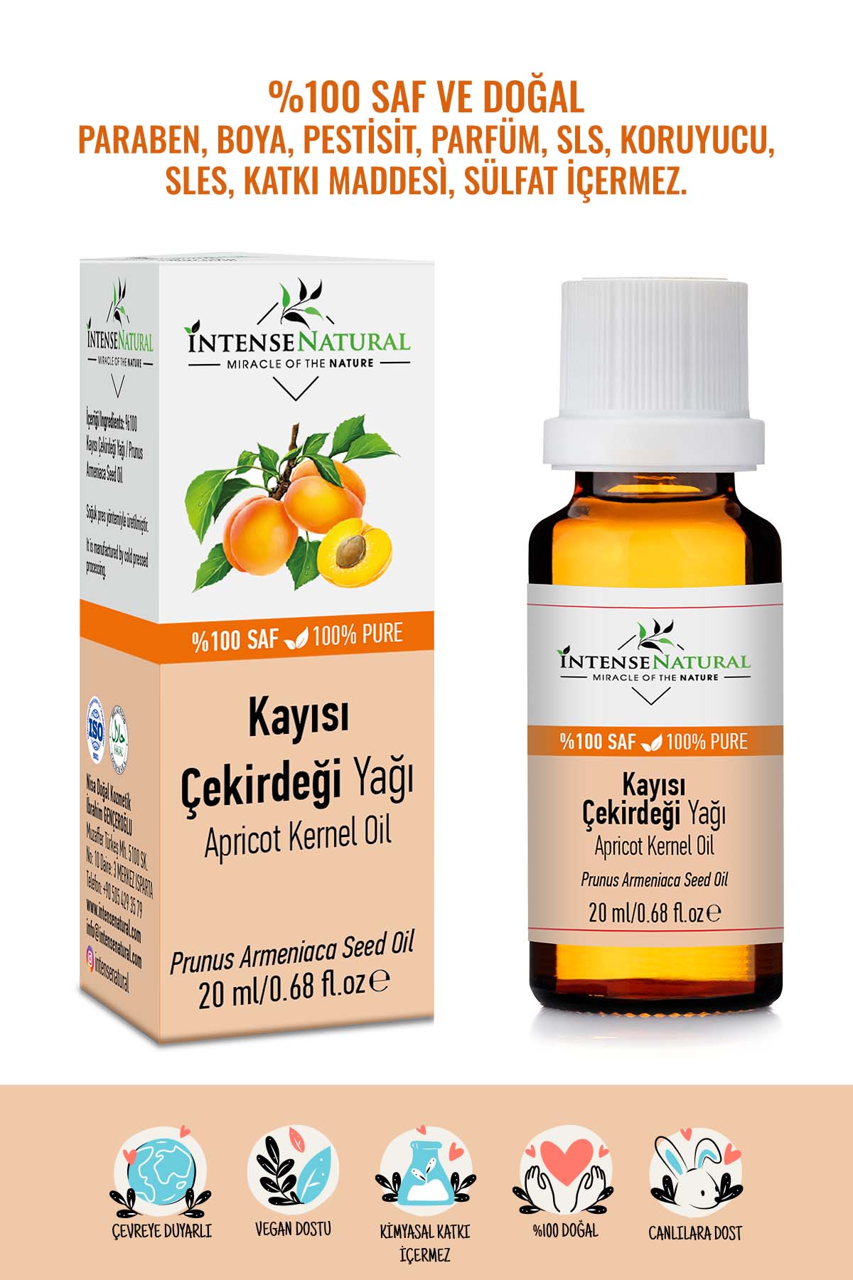 Kayısı Çekirdeği Yağı 20 Ml %100 Saf Doğal Bitkisel Soğuk Sıkım Taşıyıcı Sabit Yağ Vegan