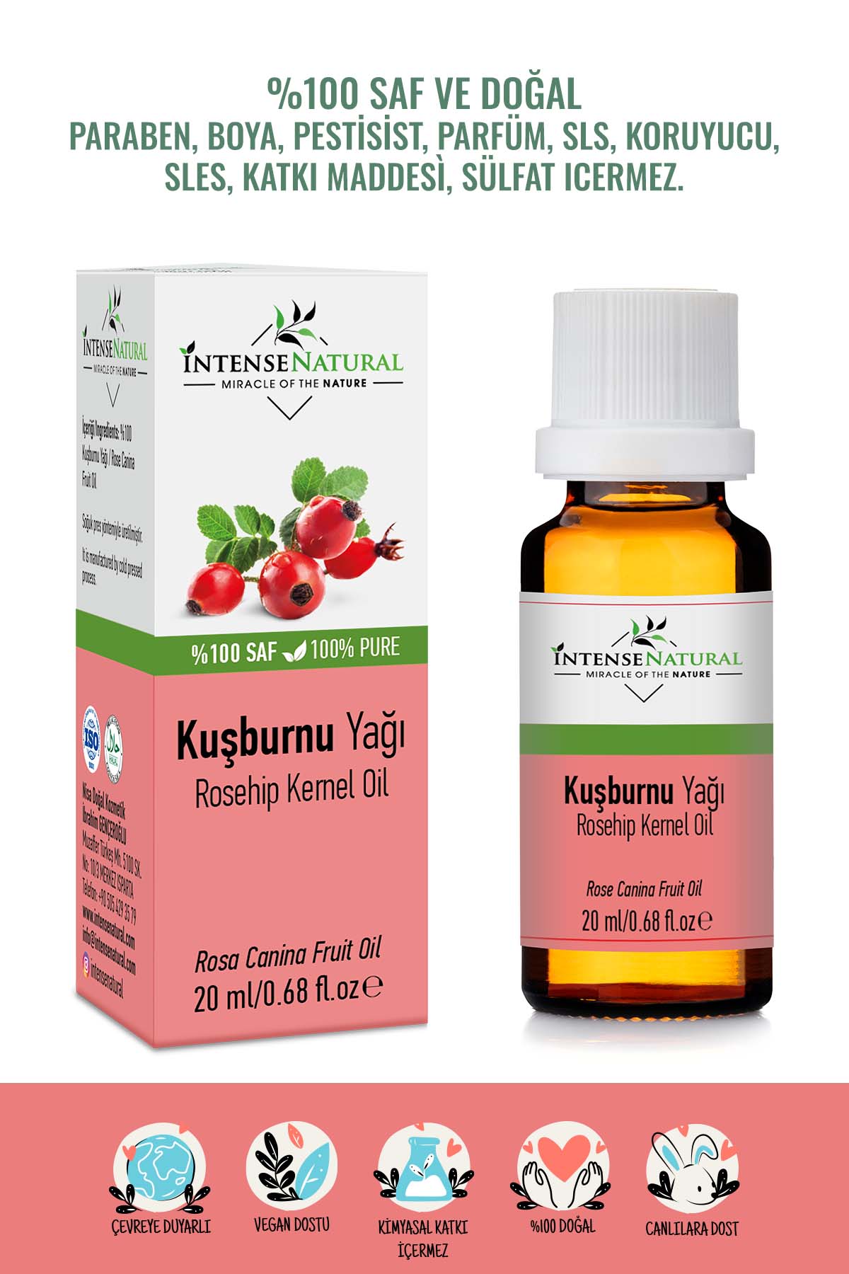 Kuşburnu Çekirdeği Yağı Soğuk Sıkım 20 ml %100 Saf ve Doğal Rosehip Seed Carrier Oil