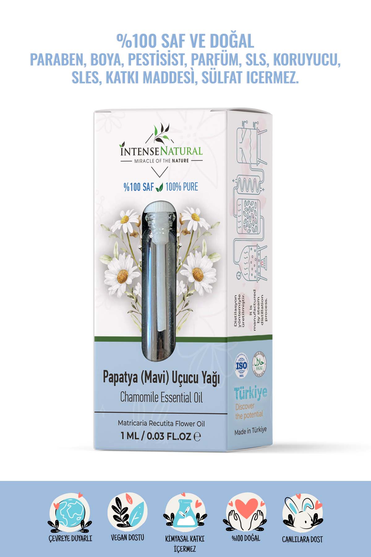 Papatya (Mavi) Uçucu Yağı 1 ml %100 Saf ve Doğal Chamomile Essential Oil