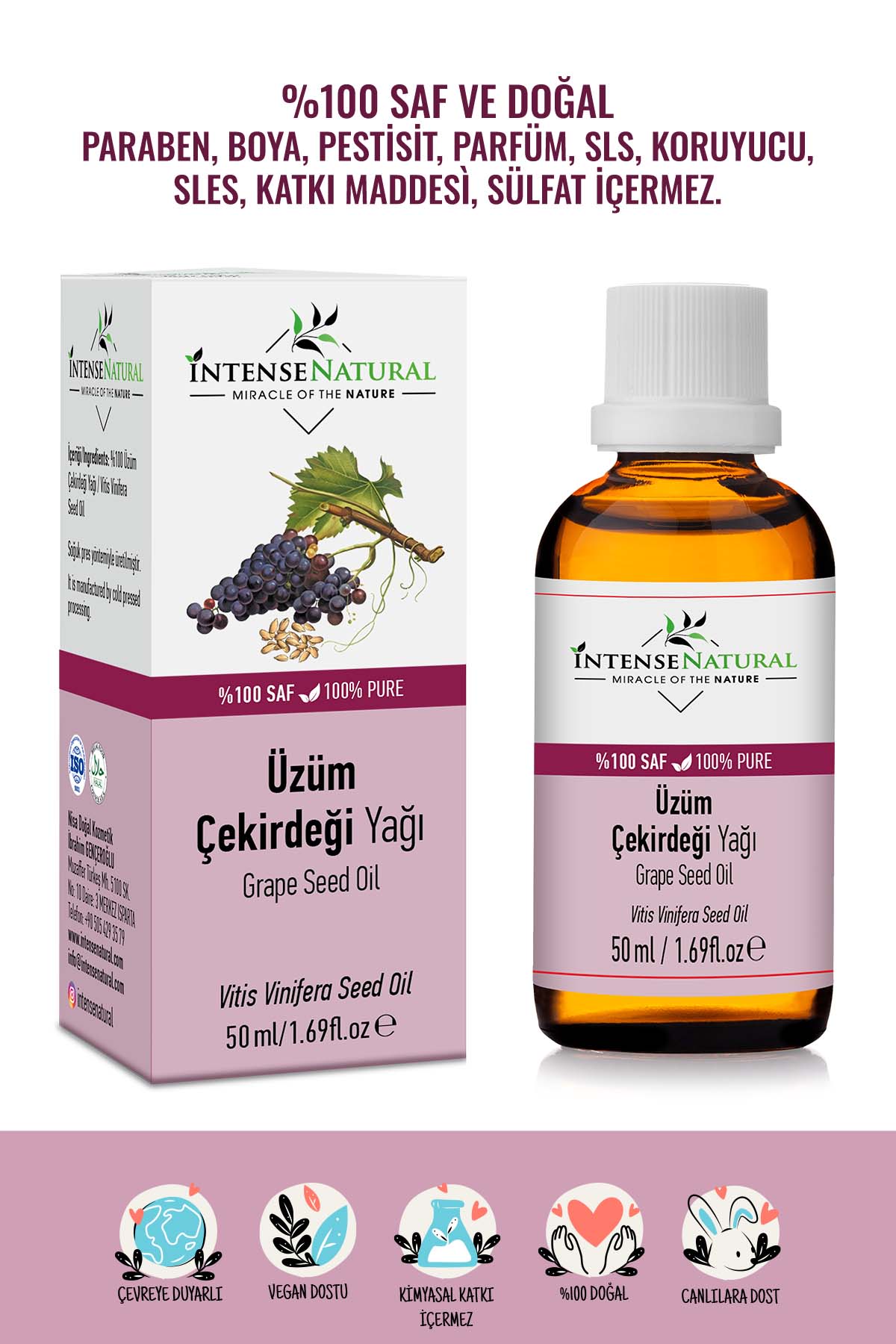 Üzüm Çekirdeği Yağı 50 Ml %100 Saf Doğal Bitkisel Soğuk Sıkım Taşıyıcı Sabit Yağ Vegan